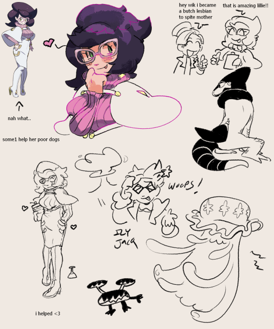 doodles, but most notably a shaded sketch of wicke pokemon